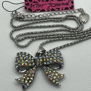 NECKLACE! Betsey Johnson AB Crystal Rhinestone Bowknot Pendant BNWT
